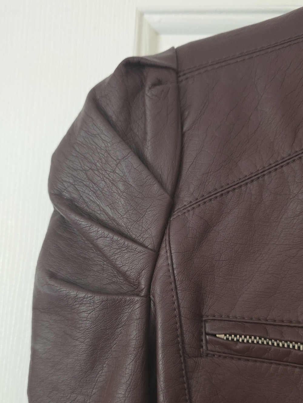 Women's Brown Faux Leather Zip-Front Jacket - Picture 3 of 4